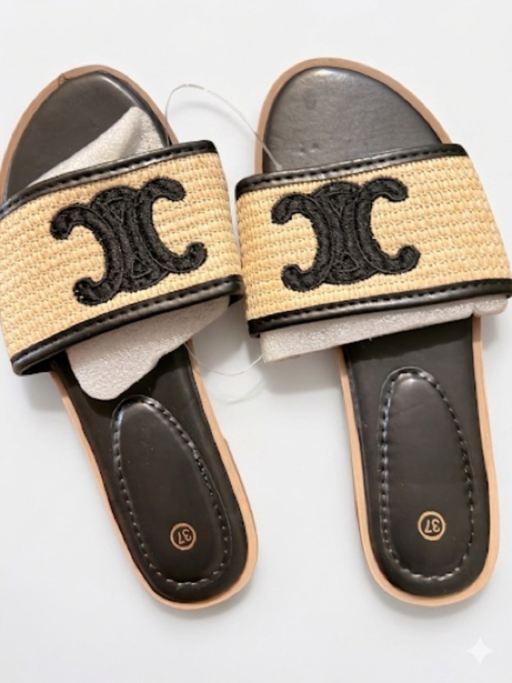 Woven Slide Sandals with Black Logo Accent